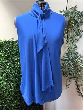White House Black Market Royal Blue Sleeveless Tie-Neck Top